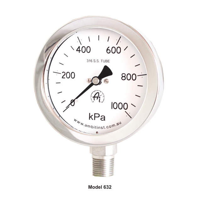 Stewarts Bourden Tube Stainelss Steel Pressure Gauge - 63mm Dial - Bottom Entry