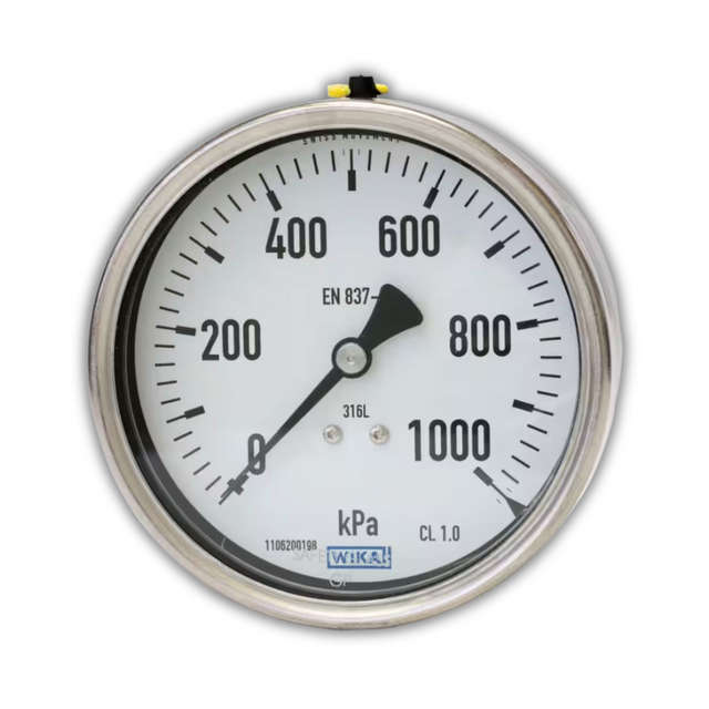 WIKA Bourden Tube Pressure Gauge - Stainless Steel - 100mm Dial - Rear Entry