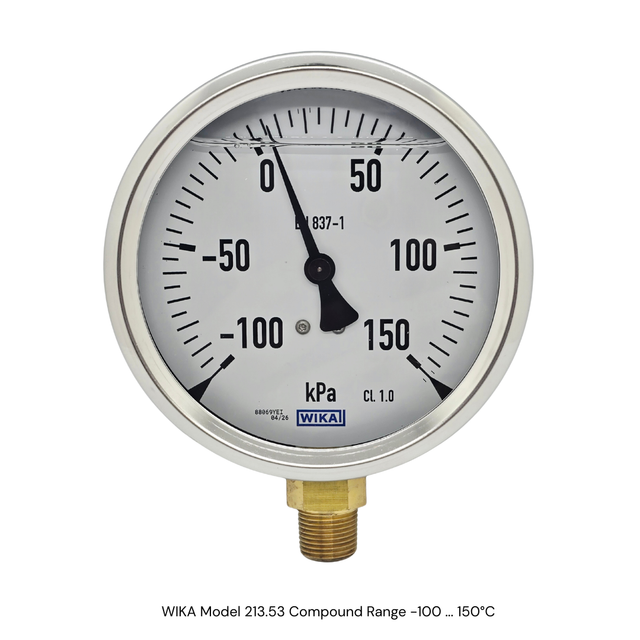 WIKA Model 213.53 Bourden Tube Brass Liquid Filled Pressure Gauge 100mm
