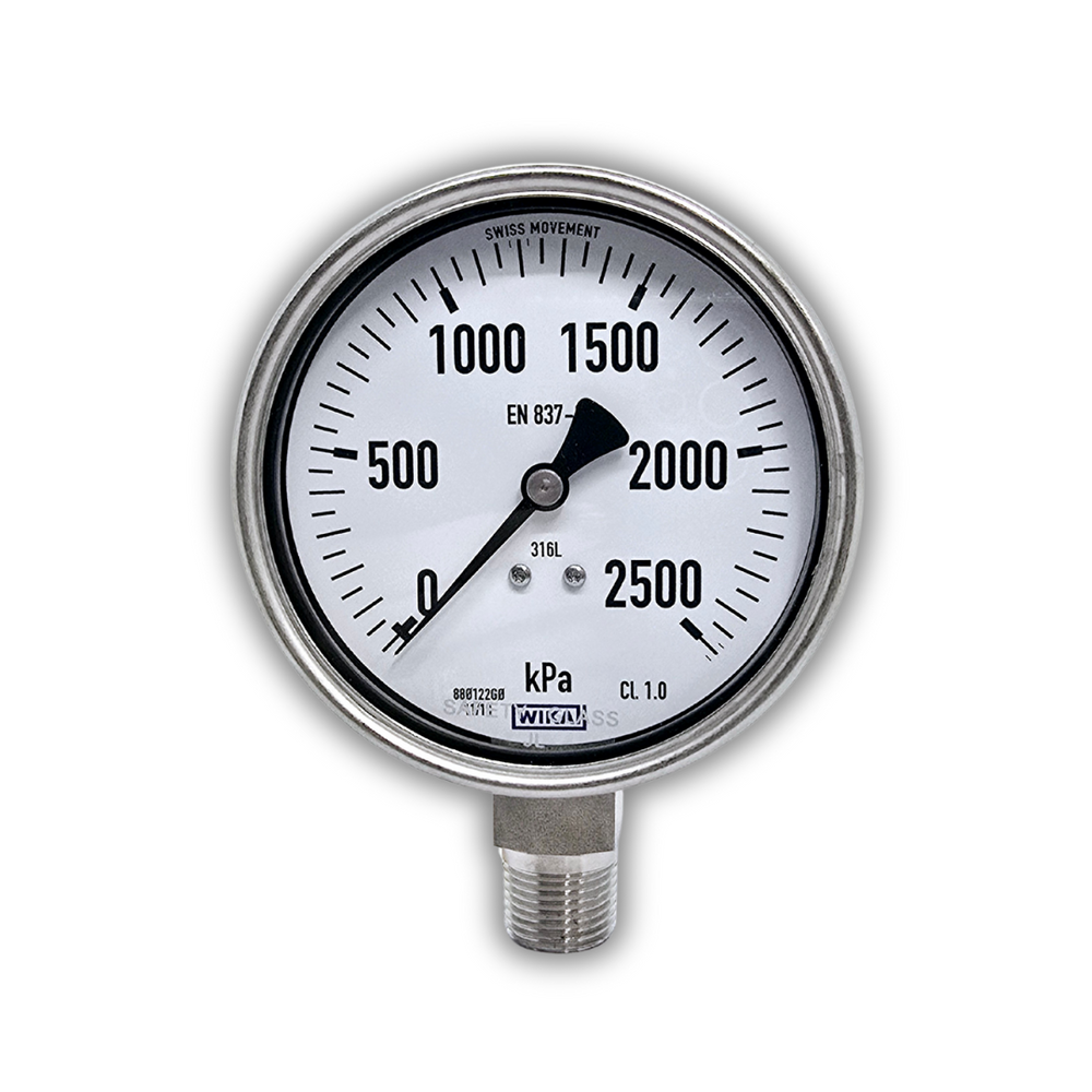 WIKA Bourden Tube Pressure Gauge - Stainless Steel - 100mm Dial - Bottom Entry