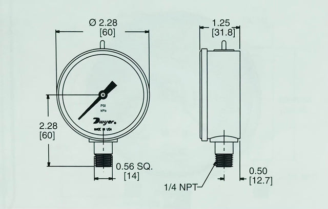 Dwyer 63mm Heavy Duty Brass Pressure Gauge