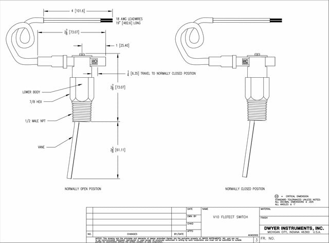 Dwyer Series V10 Flotect®️ Mini-Size Flow Switch