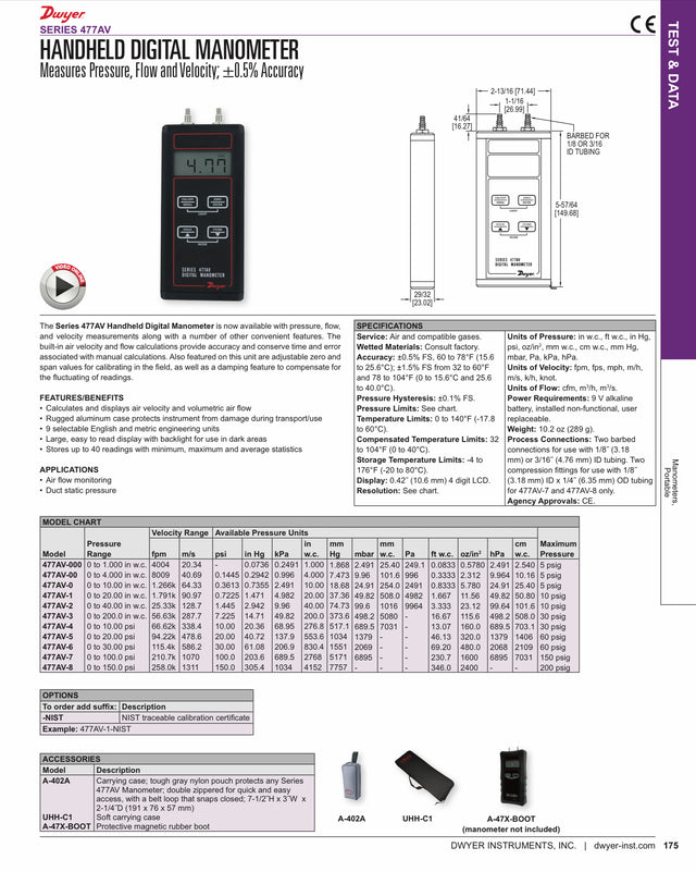 Dwyer Handheld Digital Manometer Series 477AV